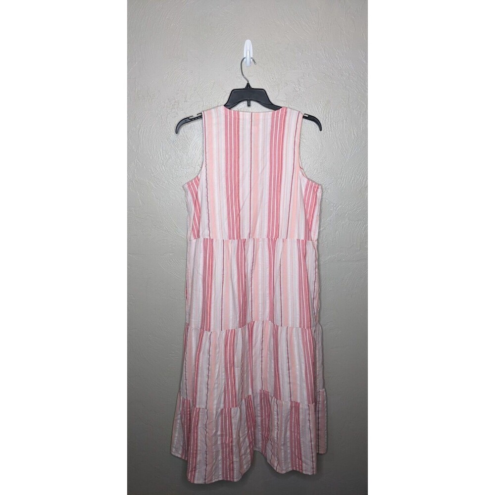 J. Jill Womens Large Pink White Stripe Cotton Lined V-Neck Maxi Dress Pockets - Picture 7 of 7